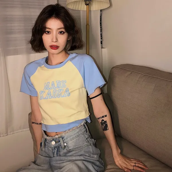 시끄럽다 하우스 멜란 t셔츠 여름철 신 슬림 반바지 크롭 스윗걸 트렌드