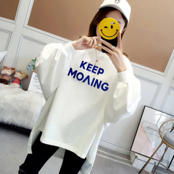 이우미 여성 빅사이즈 긴소매 라운드넥 맨투맨 루즈핏 언발 기본티lw188