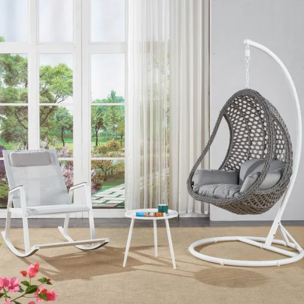 노르딕 바구니 새둥지의자 발코니 거실 카페 인테리어 흔들의자 부드러운 등나무 바구니 / 회색 / 흰색 극 + 흔들 의자 + 오슬로 작은 원형 테이블