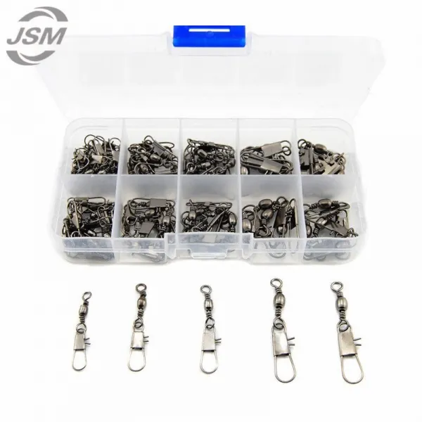 Jsm 80 pcs 배럴 낚시 회전 인터록 스냅 바다 낚시 배럴 회전 커넥터 상자 잉어 낚시 액세서리 세트