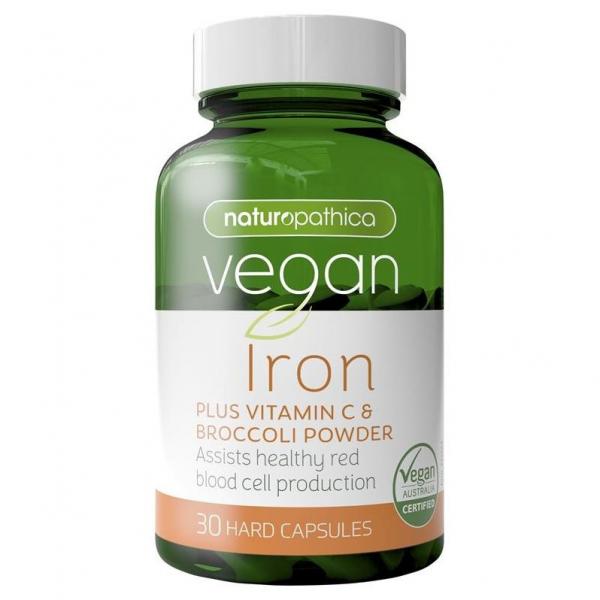 Naturopathica Vegan철+비타민C+브로콜리 적혈구건강 에너지 항산화 면역지원 30캡슐, 1개