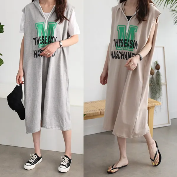 하늘바라기 여성용 오버핏 M 후드 롱 원피스