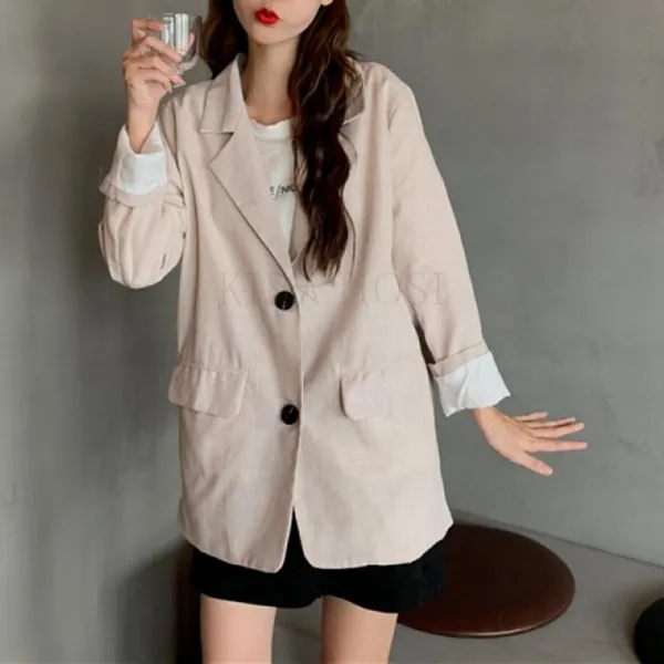 kirahosi 심플 패션 춘추 아우터 여성 슬림 캐주얼 미디롱 박시 자켓 코디 529호+ 덧신 증정 Hoqgz6o