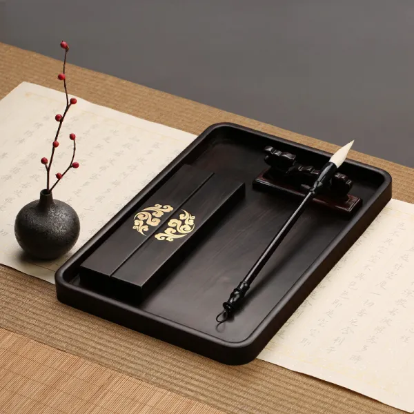 작은 조각 장인 검 은 단 소 면 문반 목재 문방사보 각 수납 판 필 묵 벼루 서 예 회화 묘사 개 수납 판 자광 단 심 플 원뿔 문반