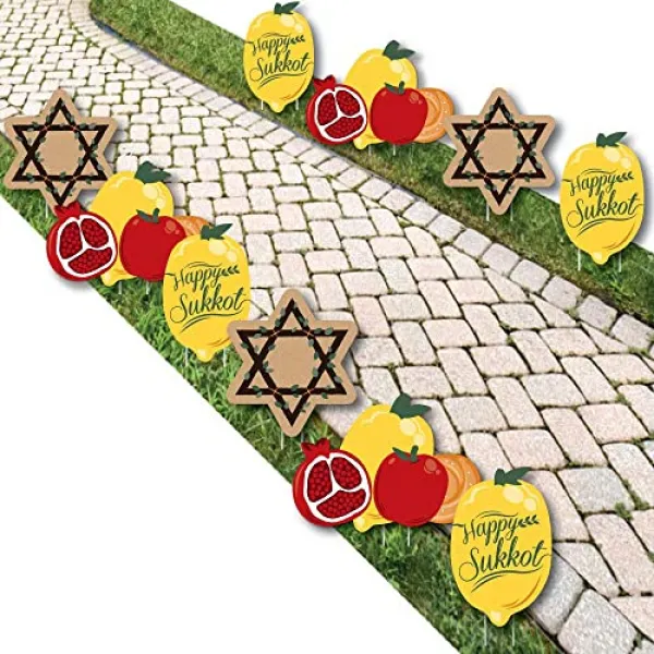 NMT 행복 초막절의 큰 점-Etrog Apple 석류 Challah 및 David of David 잔디 장식-야외 Sukkah 유태인 - P035707WSK8PN33, 기본