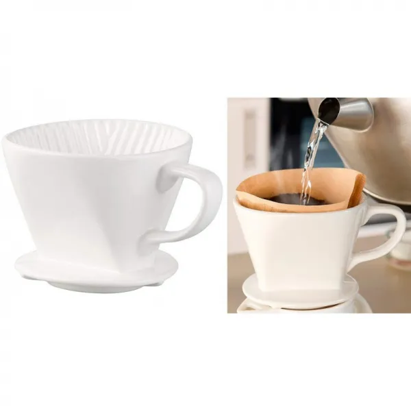 로젠슈타인 & 새네 커피 필터 세라믹: 크기 2의 필터 테트용 도자기 커피 필터 4 컵 화이트 (커피 필터 할증료)