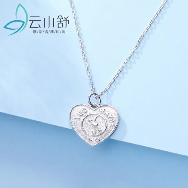 위파인더 운소 슈오메 복고 엘레강스 S925 실버프로젝트 여자 패션 레터링 양면 부조 하트 목걸이