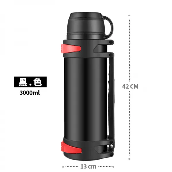 스테인리스강 대용량 휴대 보온 주전자 자가용차 물컵 2리프트 보온병 3000ML 아웃도어 여행 보틀, 블랙 3000ML