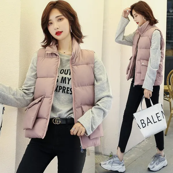 2019 여성 숏 패딩 베스트 캐주얼 조끼 민소매 후드