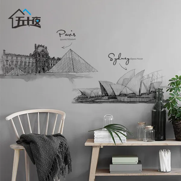 50 밤 세계명 축조벽화 숙소벽지 접착침실거실서재극장 시드니오페라극장 현관방장식벽면벽면도배벽면도배벽면도배벽면도배도배현대간결한 풍경 B 시드니오페라극장과 루브르궁특대