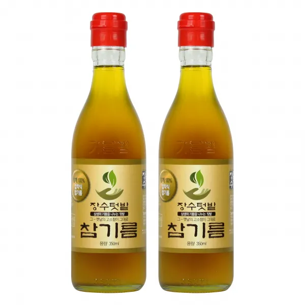 장수텃밭 통참깨100% 옛날 참기름 350ml 2병