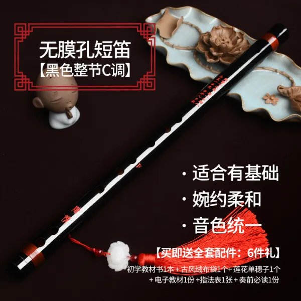 피콜로 구멍없는 대나무피리 단소 휴대용 작은악기 gf음조초보자 전문 연주 횡적 고풍 독학, T20-구멍없는 짧은피리(블랙색 정절 C조)+전체세트