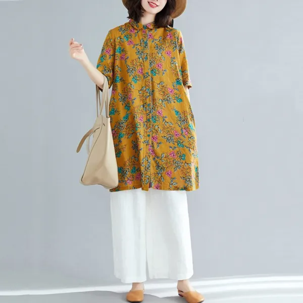 패션이루 플라워 롱 반팔 셔츠 여성 미시룩 루즈핏 박시 가디건