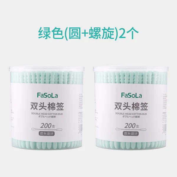 파솔라 일회용 면봉 더블 탈지 화장 귀지를 파면 봉 클렌징, 면봉 원꼬임 그린 2개