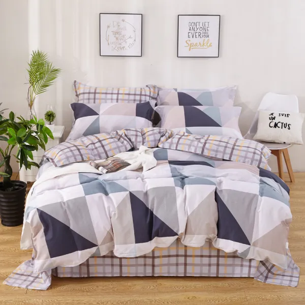 북 유럽 풍 면 쭈리 4종 180X200CM 22X24M 순 면 이불 커버 침대 시트 베이지 베드러너, 체크 풍취 n