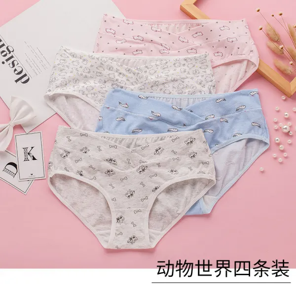 팬티 임신기 저중심 토플 에어 내의 비 항균 반바지 여 임신 말기 빅 사이즈, 동물 세상 네갈래 룩