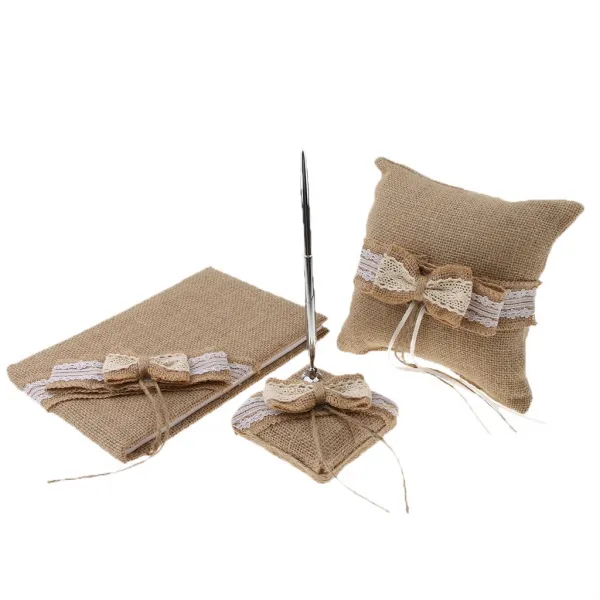 STK3PCS / 세트 삼 베 반지 무기명 베개 게스트 책 펜 홀더 및 실버 펜