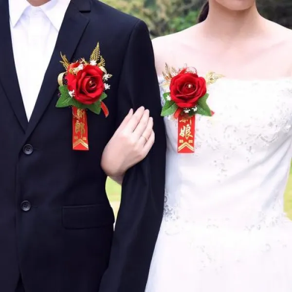 결혼 배치 신랑 신부 섶 꽃코사지 장식 중국식 내빈 하지 마라 한 꽃이다 커버, 고모부 고모 코사지 한쌍/