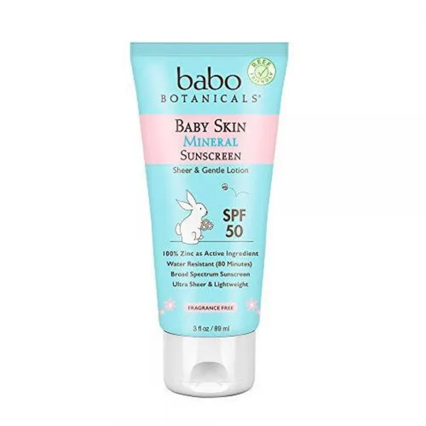 Babo Botanicals - 물 저항 향수 아기 피부 무기물 선 스크린 로션 SPF 50 - 3oz, 1매입