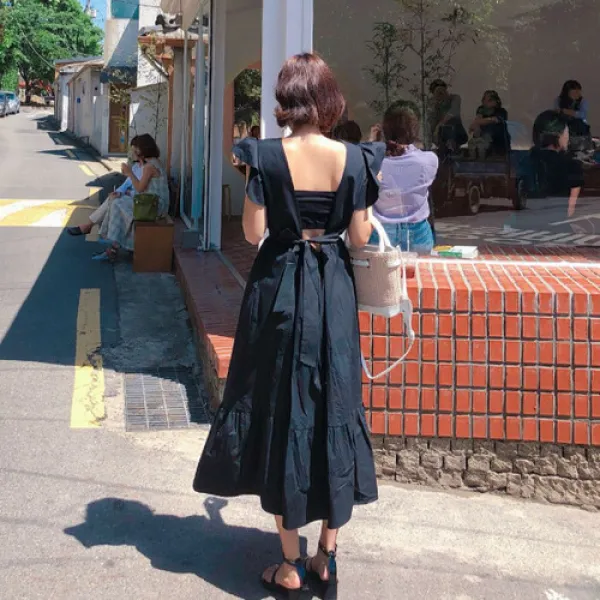 미디 원피스 쉬폰 기본 뒤범벅 드레스 (SY-267345800)