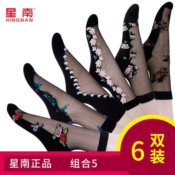 오케몰 임부 얇은 두꺼운 타입 밑바닥이 훤히 들여다보이다 순면 코튼 꽃자수 여성크삭스 블랙 클양말 입을 놓다