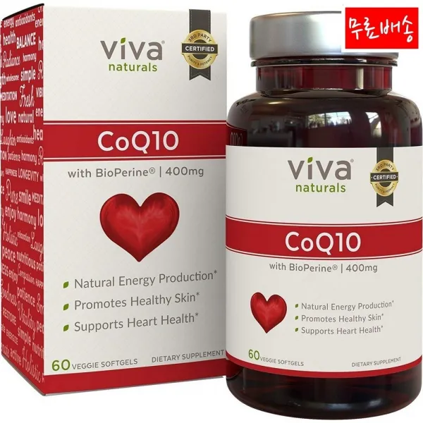 Viva Naturals Coq10 코엔자임큐텐 400mg 식물성 60 Softgel 1개
