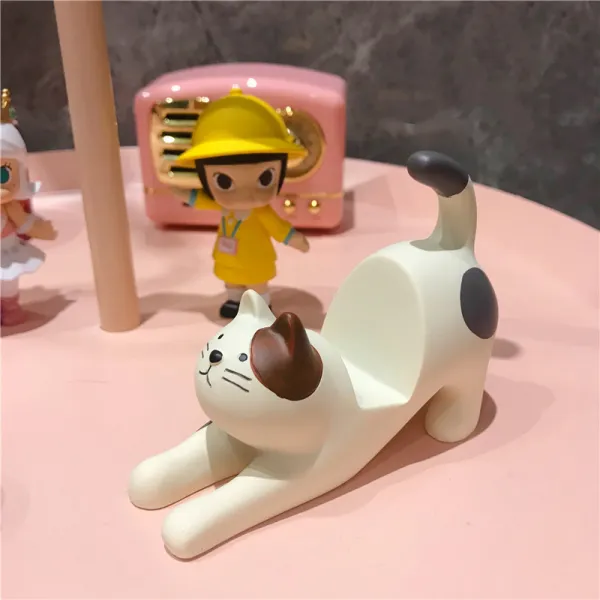 이대학 맹물 큐트 내밀다 기지개 휴대폰거치대 핸드폰받침대 세 마리의 블랙 원목 지방 진열 장식품 트윈, 세 마리의 고양이