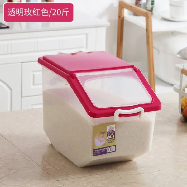 플라스틱밀폐용기 게량컵증정 용기 밀가루통 50근포장 플라스틱통 .저금통 수납합 쌀통 먼지걱정없는 밀봉된 세트, T16-O89-E51-업그레이드형 :20근 식투명 로즈