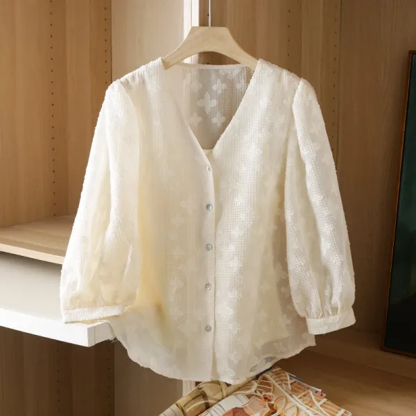 작은 천 하우스 부드러운 스윗 자가드 바퀴 감촉이 넓다 와이드 루즈핏 슬림핏 브이넥 여성