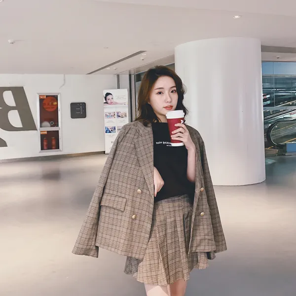 위파인더 정장코트 여춘추한판 박시한 인런치크망 홍소양복 캐주얼 상의 플리츠 세트