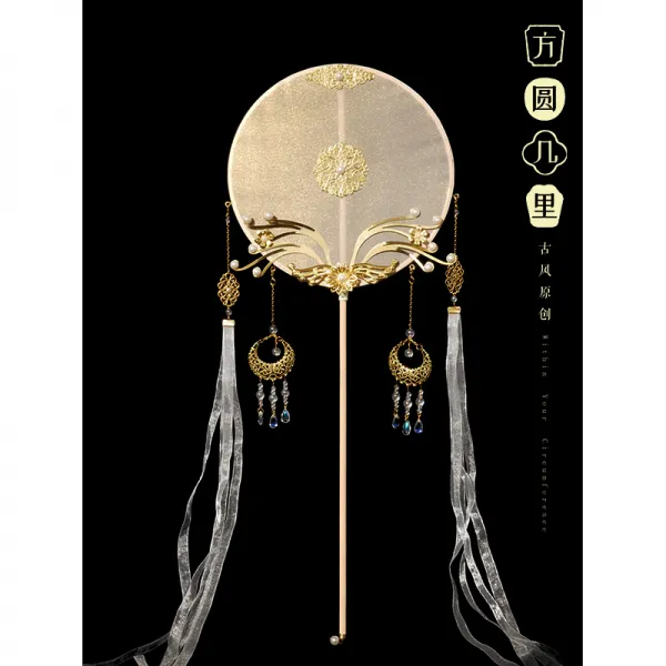 부채 고풍 둥글 궁전 태슬 브론징 럭셔리 완제품 자체디자인 긴자루 한나라의복 diy재료가방, T03-덧없는 인생 완제품, 기본