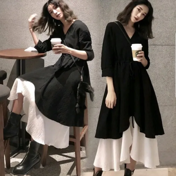 나라라오리 여성 니트원피스 겨울 원피스 레이어드 투피스 세트