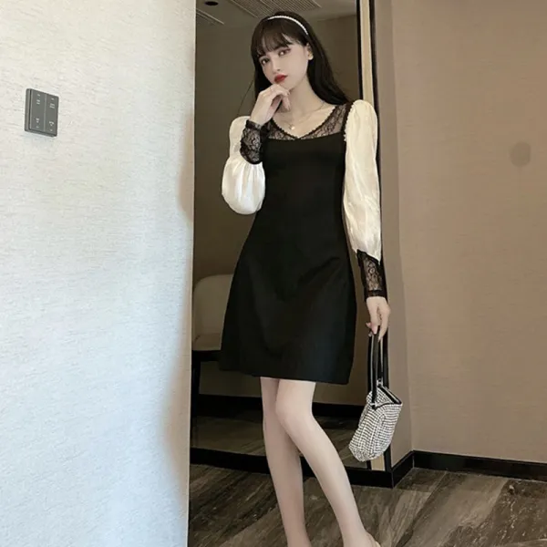 궁정풍 샤틴 허리보정 슬림핏 섹시 벌룬소매 여신 무드 옷 나이트클럽 여성 룩
