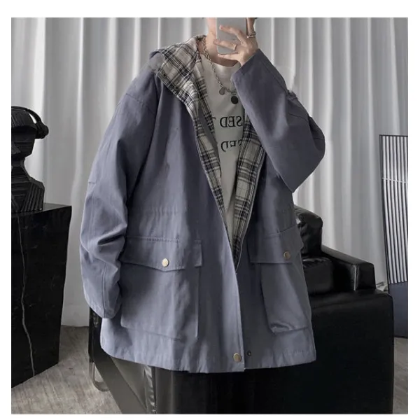 깅엄체크재킷 여성자켓 후드 거리 하라쥬크 블로킹 재봉 이특 레이테오 뤄 근무복점퍼 루즈 오버사이즈 알아보다