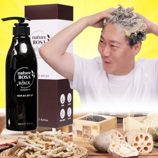 [TV홈쇼핑] 네이처로사 블랙샴푸 자연갈변 새치 염색 청춘 샴푸, (500ml+300ml)