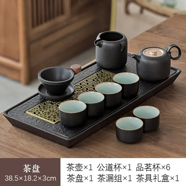 몬난이네 천 새벽 도자기 차판 쑤창 라이크 저수식 장방 건포반 레일 소형 트레이, 물심 -블랙 도기  （함 접시 ）