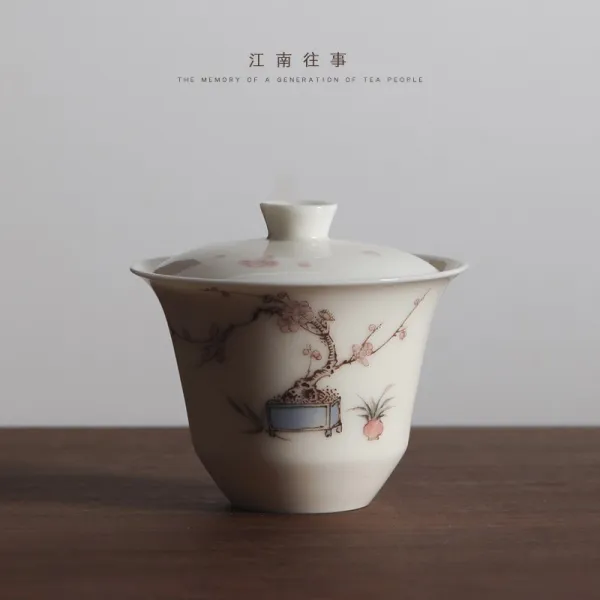 강남 옛일 경덕진 유채색 손그림 소포 찻잔 도자기 쿵푸 다기 개별 삼재 뚜껑볼, 중채색 블루 덮개 접시 선물세트