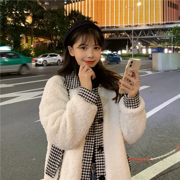 Jan.12 215번 램스울 코트 여 가을 와이드 패치 천그새 패딩 학생 패션Z
