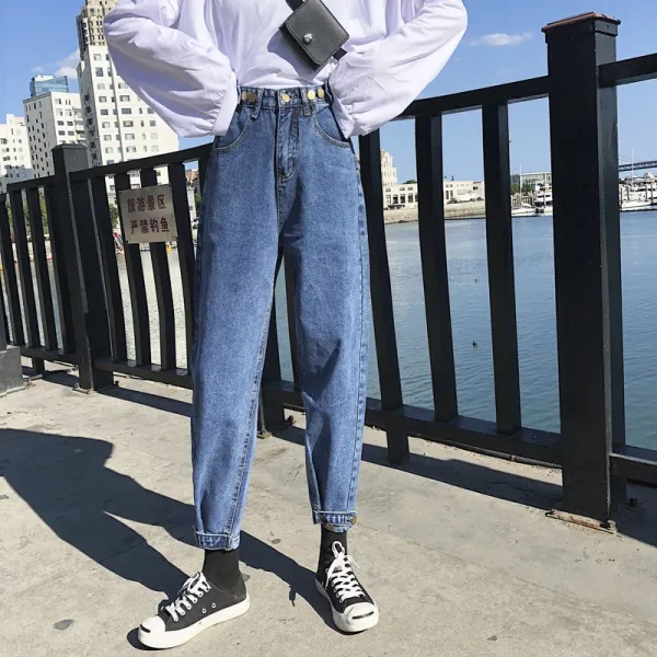청바지 봄옷 하이 데님 슬랙스 네이비 노친노 춘추 여바지