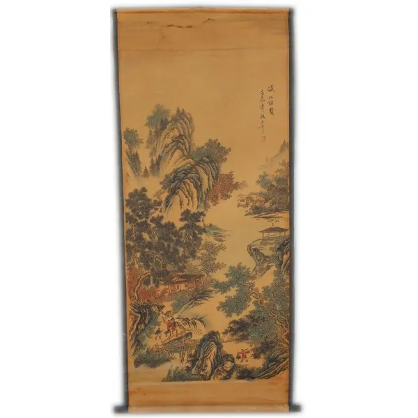 엔틱 서화 중당 국화 클래식 산수풍경 캐릭터 노 장다첸 현자를 방문하다 그림을 걸다 x2개