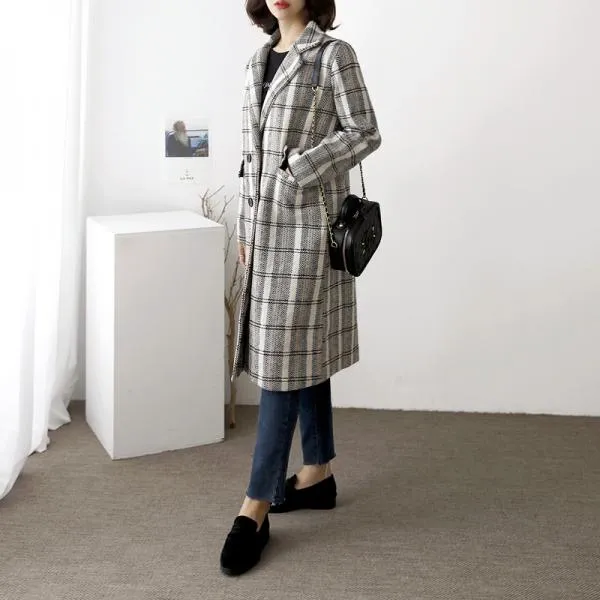 울혼방 체크코트 1041644 OUTER 모직 울코트 블랙 Black 밤색 Chestnut brown 아이보리 Ivory
