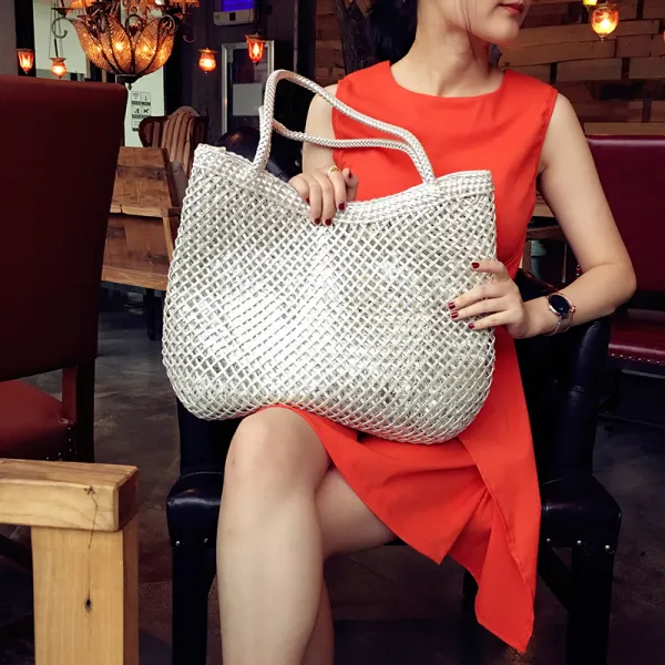 해외구매대행 여성 여름 바캉스 우븐 스팽글 빅사이즈백