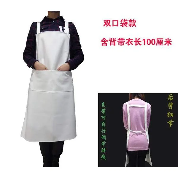 여름앞치마 허리 여성의 상업적인 내유성 및 내마모성 여성 노동자 여름 PU 가죽 방수 앞치마 매점 아가씨, 01 화이트 더블 포켓