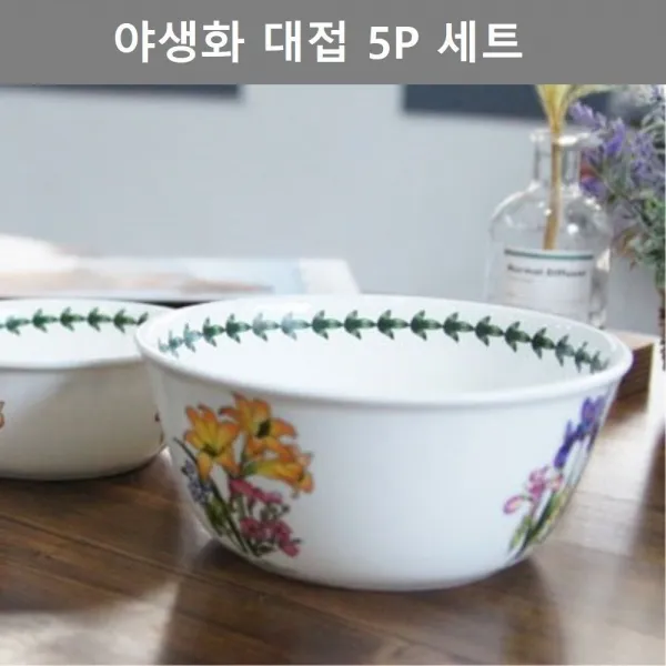 SW4D1335F 이쁜 소품 웨어 5P 키친 세트 공기 와일드 야생화 주방 플라워 접시 대접 테이블 그릇 예쁜 인테리어 용품 그릇 대접5P세트, 지나인더스트리 대접5P세트