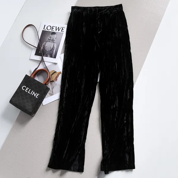 멜원단 거대함 다리 길어보이는 광택감 시크 어지럽다 주름 크레이프를 누르다 슬릿 및 땅 긴바지 여성 가을 2454188283