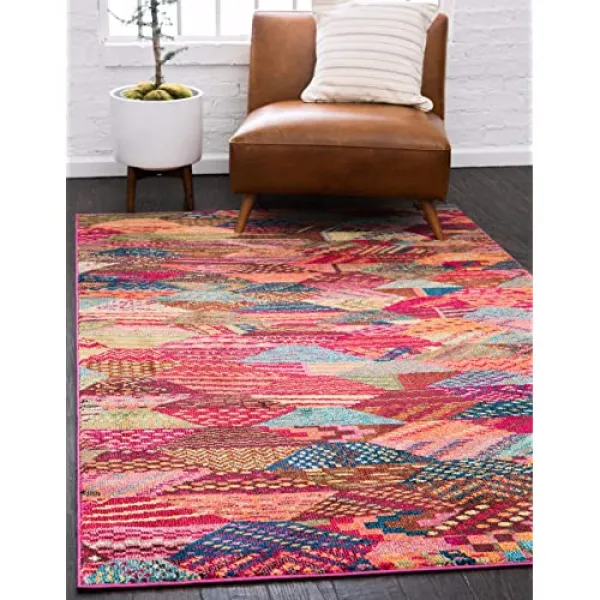 SELONA는 과도한 염색 남서쪽의 형상 멀티 지구 카펫을 설정합니다 (5'0 x 8'0) (5' 0 x 8' 0 Rectangle Multi／Pink), 본상품