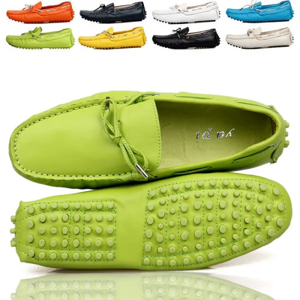 남자슬립온 그린색 통기성 가죽 로퍼신발 남성컴포트화 구두 유행 신발