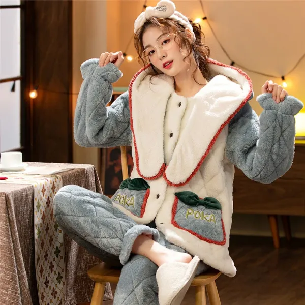 ROSEMADDER 피치기모잠옷 가운여가을 겨울 3단 겹솜옷에 기모를