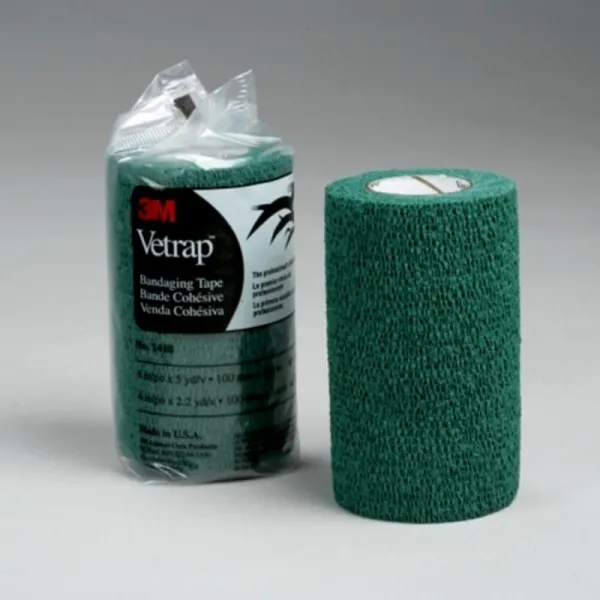 3m Vetrap 10cm x 4.5m. 팩 x 4 붕대. 응집력있는 말 랩 (헌터 그린)