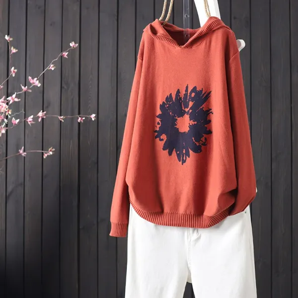 네이비니트 솜을 뒤지다 가을 와이드 후드티 플라워 프린팅 긴 소매 무명실 이너니트 여성 캐쥬얼 단아한 3429669371